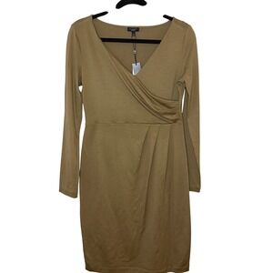 NWT Women's Talbots Wool Blend Wrap Dress Beige Knee Length $149 MSRP SZ S